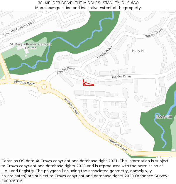 38, KIELDER DRIVE, THE MIDDLES, STANLEY, DH9 6AQ: Location map and indicative extent of plot