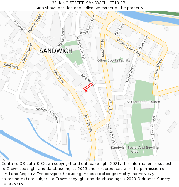 38, KING STREET, SANDWICH, CT13 9BL: Location map and indicative extent of plot