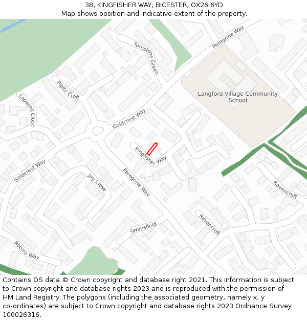 38, KINGFISHER WAY, BICESTER, OX26 6YD: Location map and indicative extent of plot