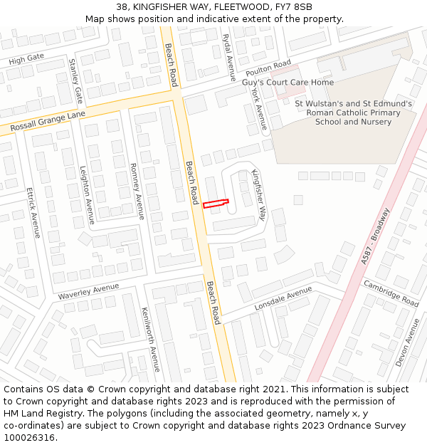 38, KINGFISHER WAY, FLEETWOOD, FY7 8SB: Location map and indicative extent of plot