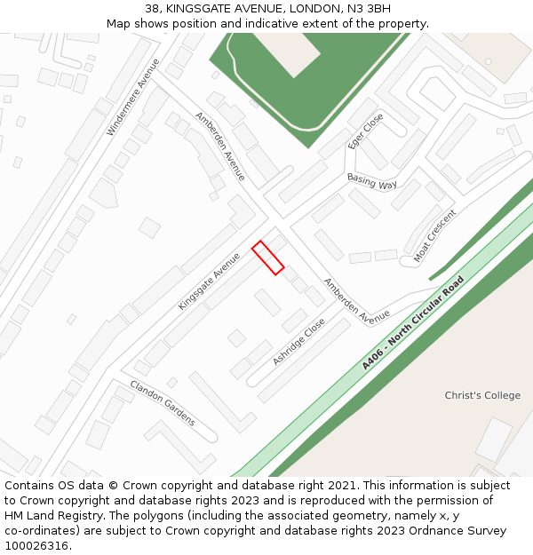 38, KINGSGATE AVENUE, LONDON, N3 3BH: Location map and indicative extent of plot