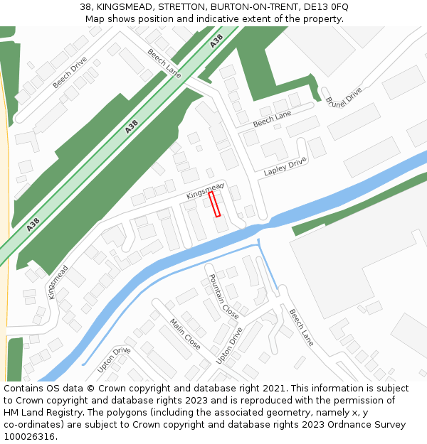 38, KINGSMEAD, STRETTON, BURTON-ON-TRENT, DE13 0FQ: Location map and indicative extent of plot