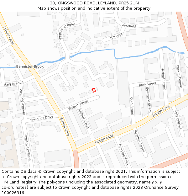 38, KINGSWOOD ROAD, LEYLAND, PR25 2UN: Location map and indicative extent of plot