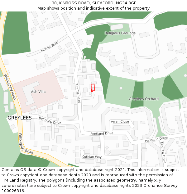 38, KINROSS ROAD, SLEAFORD, NG34 8GF: Location map and indicative extent of plot