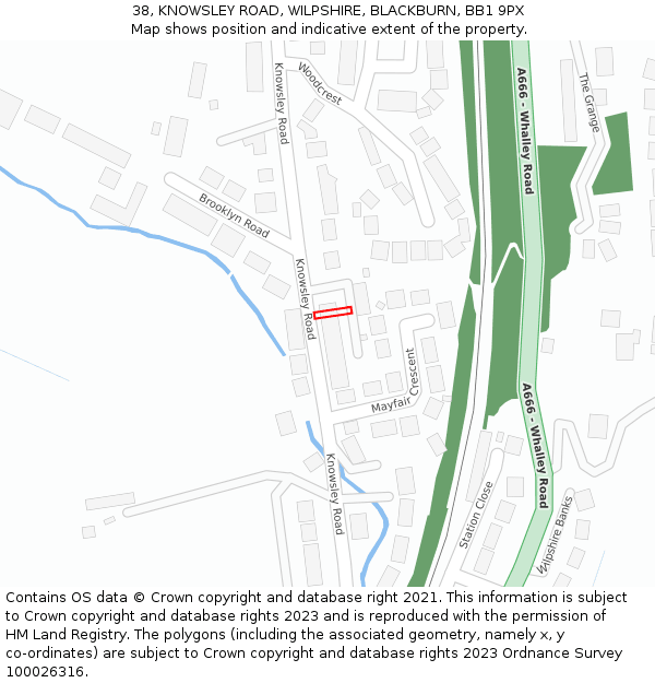 38, KNOWSLEY ROAD, WILPSHIRE, BLACKBURN, BB1 9PX: Location map and indicative extent of plot