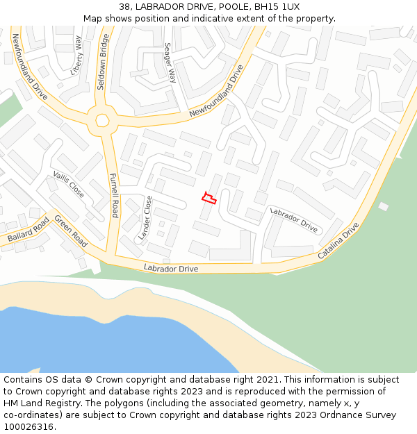 38, LABRADOR DRIVE, POOLE, BH15 1UX: Location map and indicative extent of plot