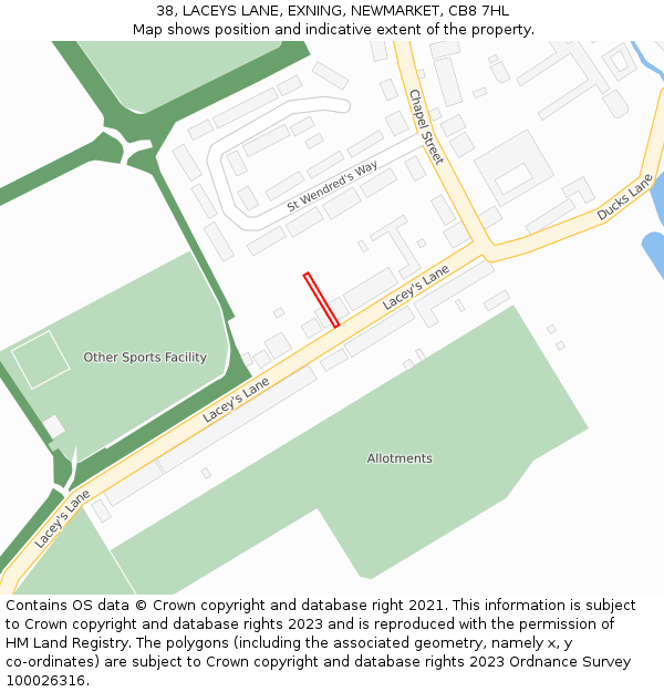 38, LACEYS LANE, EXNING, NEWMARKET, CB8 7HL: Location map and indicative extent of plot