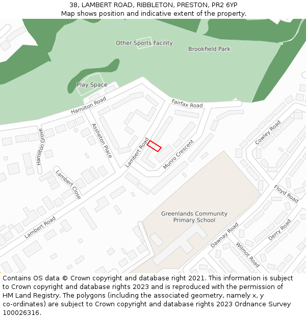 38, LAMBERT ROAD, RIBBLETON, PRESTON, PR2 6YP: Location map and indicative extent of plot