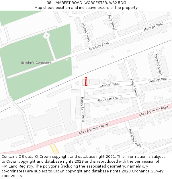 38, LAMBERT ROAD, WORCESTER, WR2 5DG: Location map and indicative extent of plot