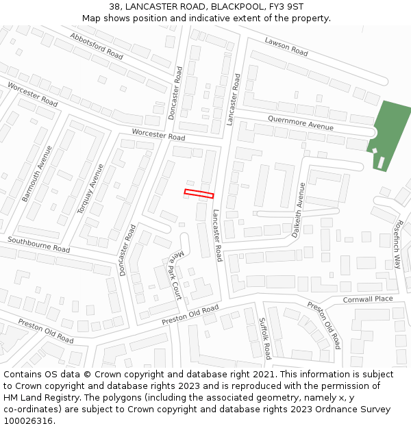 38, LANCASTER ROAD, BLACKPOOL, FY3 9ST: Location map and indicative extent of plot