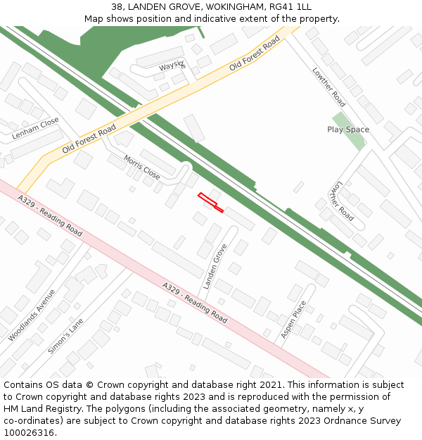 38, LANDEN GROVE, WOKINGHAM, RG41 1LL: Location map and indicative extent of plot