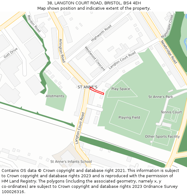 38, LANGTON COURT ROAD, BRISTOL, BS4 4EH: Location map and indicative extent of plot