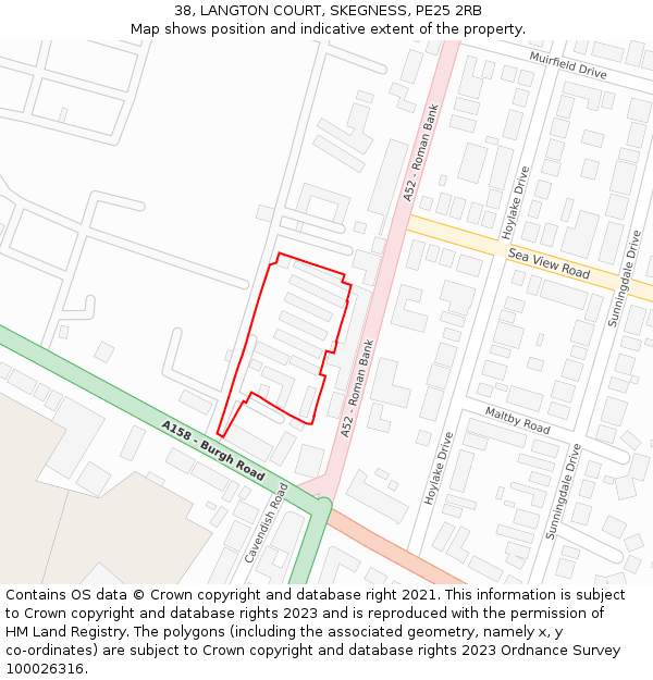 38, LANGTON COURT, SKEGNESS, PE25 2RB: Location map and indicative extent of plot