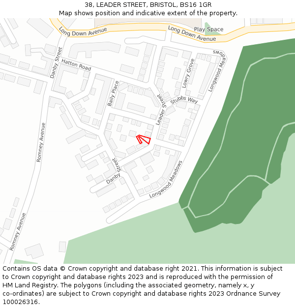 38, LEADER STREET, BRISTOL, BS16 1GR: Location map and indicative extent of plot