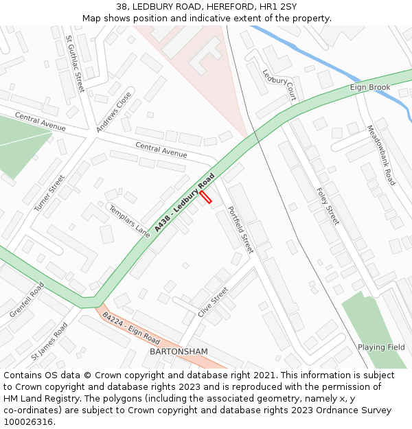 38, LEDBURY ROAD, HEREFORD, HR1 2SY: Location map and indicative extent of plot