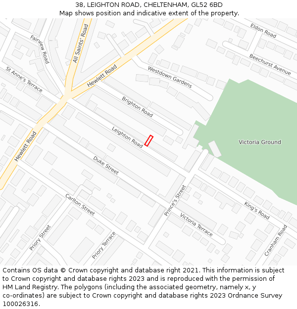 38, LEIGHTON ROAD, CHELTENHAM, GL52 6BD: Location map and indicative extent of plot