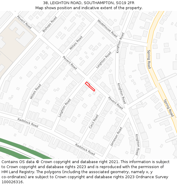38, LEIGHTON ROAD, SOUTHAMPTON, SO19 2FR: Location map and indicative extent of plot