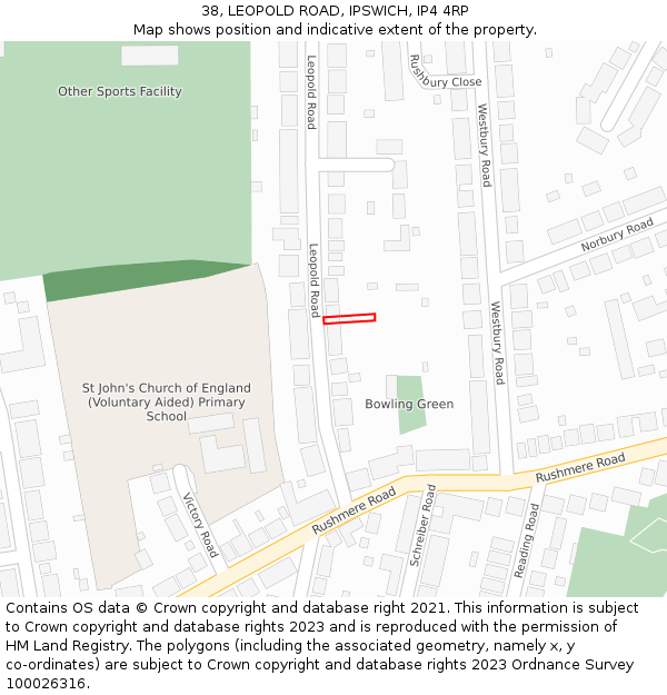 38, LEOPOLD ROAD, IPSWICH, IP4 4RP: Location map and indicative extent of plot