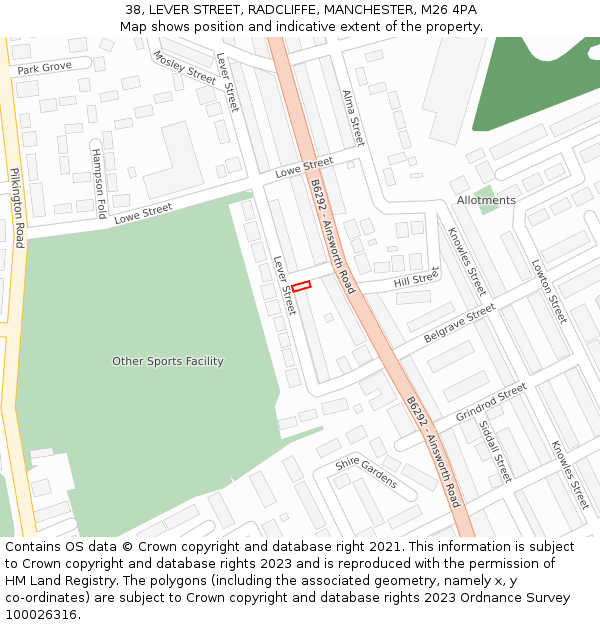 38, LEVER STREET, RADCLIFFE, MANCHESTER, M26 4PA: Location map and indicative extent of plot