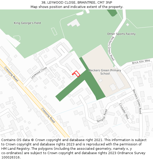 38, LEYWOOD CLOSE, BRAINTREE, CM7 3NP: Location map and indicative extent of plot