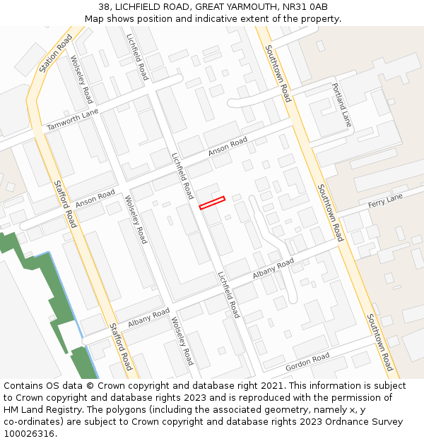38, LICHFIELD ROAD, GREAT YARMOUTH, NR31 0AB: Location map and indicative extent of plot