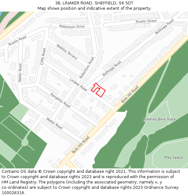 38, LINAKER ROAD, SHEFFIELD, S6 5DT: Location map and indicative extent of plot