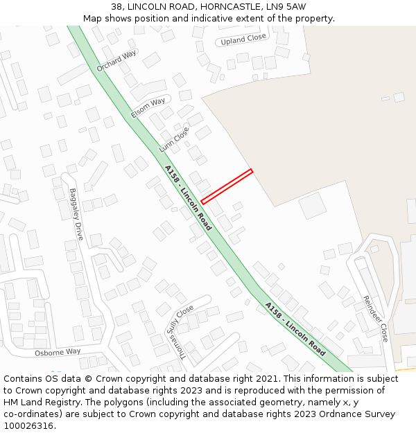 38, LINCOLN ROAD, HORNCASTLE, LN9 5AW: Location map and indicative extent of plot