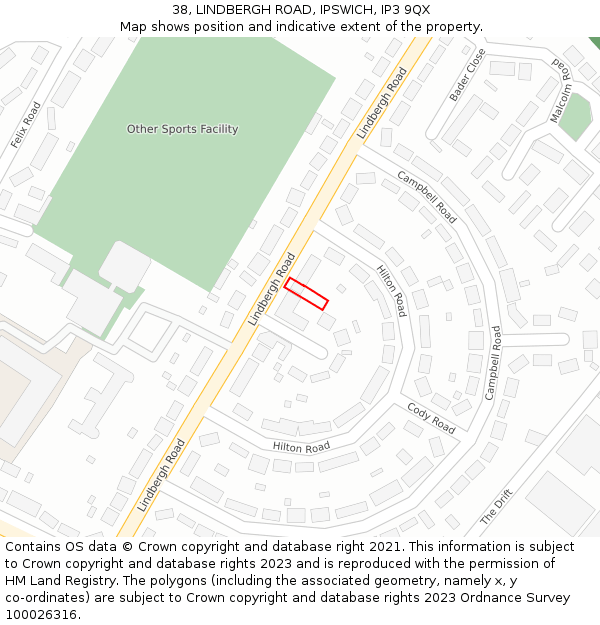 38, LINDBERGH ROAD, IPSWICH, IP3 9QX: Location map and indicative extent of plot