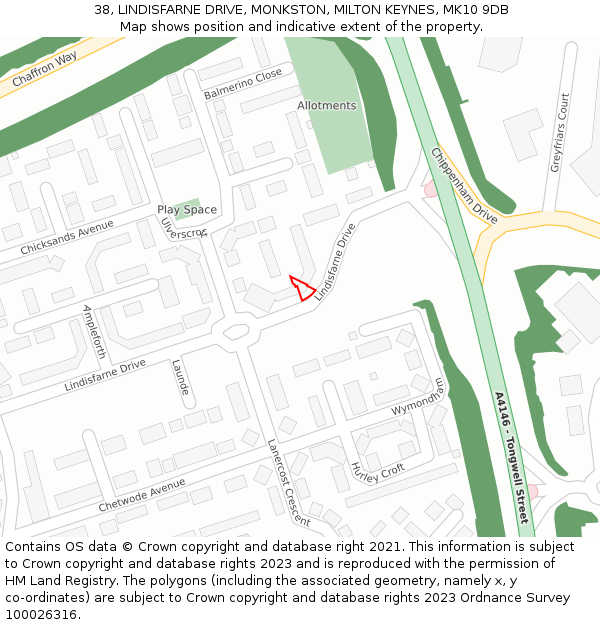 38, LINDISFARNE DRIVE, MONKSTON, MILTON KEYNES, MK10 9DB: Location map and indicative extent of plot
