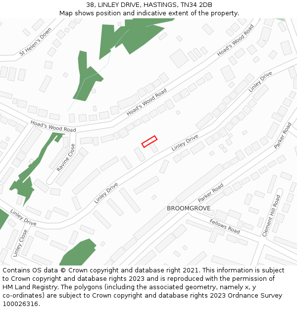 38, LINLEY DRIVE, HASTINGS, TN34 2DB: Location map and indicative extent of plot