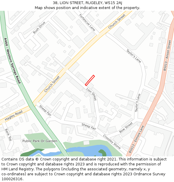 38, LION STREET, RUGELEY, WS15 2AJ: Location map and indicative extent of plot