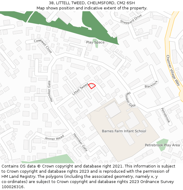 38, LITTELL TWEED, CHELMSFORD, CM2 6SH: Location map and indicative extent of plot