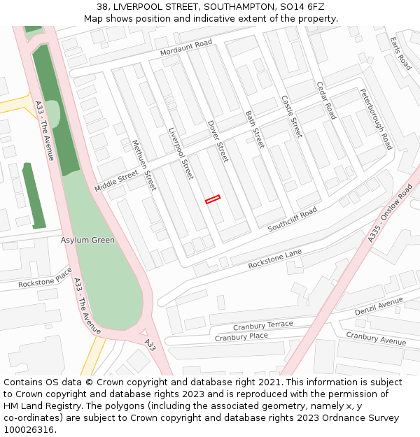 38, LIVERPOOL STREET, SOUTHAMPTON, SO14 6FZ: Location map and indicative extent of plot