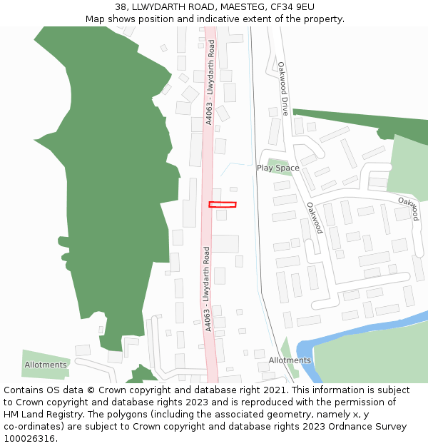 38, LLWYDARTH ROAD, MAESTEG, CF34 9EU: Location map and indicative extent of plot