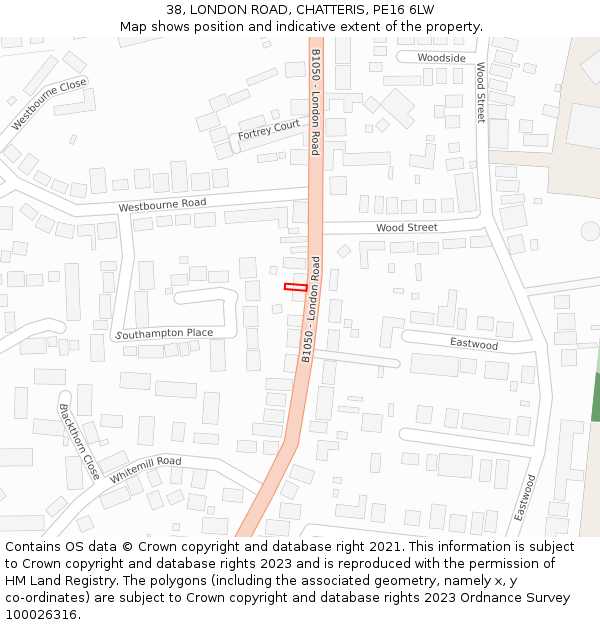 38, LONDON ROAD, CHATTERIS, PE16 6LW: Location map and indicative extent of plot