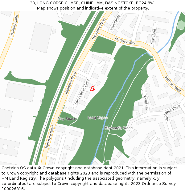 38, LONG COPSE CHASE, CHINEHAM, BASINGSTOKE, RG24 8WL: Location map and indicative extent of plot