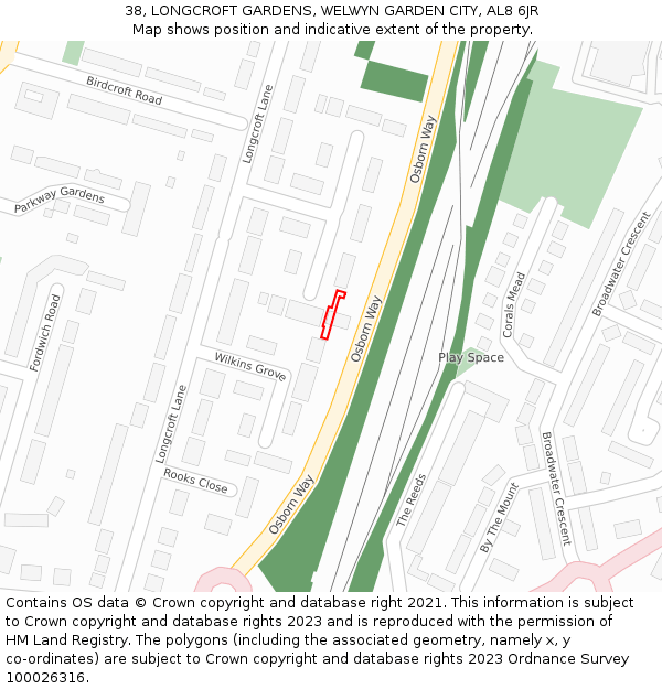 38, LONGCROFT GARDENS, WELWYN GARDEN CITY, AL8 6JR: Location map and indicative extent of plot