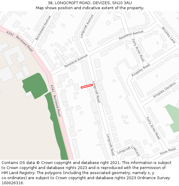 38, LONGCROFT ROAD, DEVIZES, SN10 3AU: Location map and indicative extent of plot