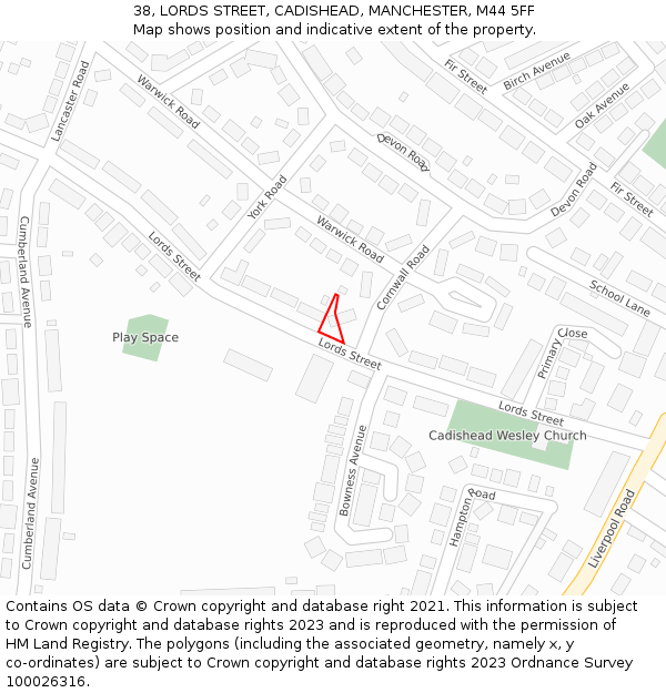 38, LORDS STREET, CADISHEAD, MANCHESTER, M44 5FF: Location map and indicative extent of plot