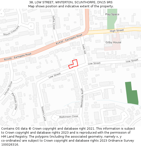 38, LOW STREET, WINTERTON, SCUNTHORPE, DN15 9RS: Location map and indicative extent of plot