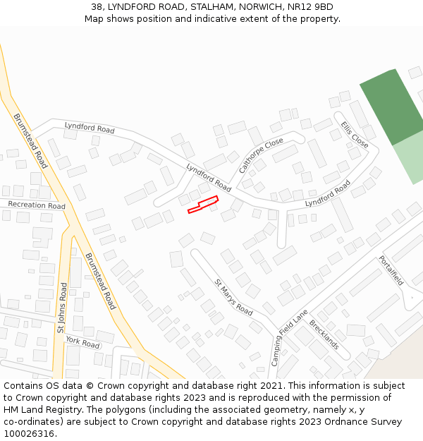38, LYNDFORD ROAD, STALHAM, NORWICH, NR12 9BD: Location map and indicative extent of plot