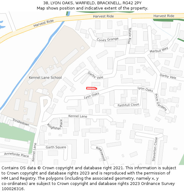 38, LYON OAKS, WARFIELD, BRACKNELL, RG42 2PY: Location map and indicative extent of plot
