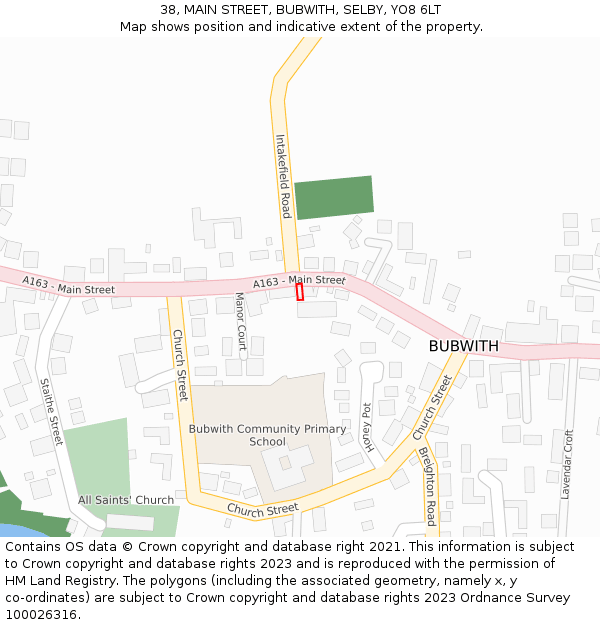 38, MAIN STREET, BUBWITH, SELBY, YO8 6LT: Location map and indicative extent of plot