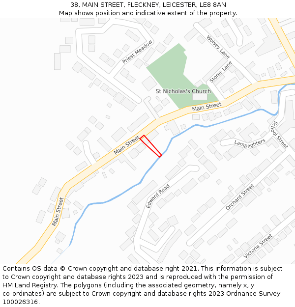 38, MAIN STREET, FLECKNEY, LEICESTER, LE8 8AN: Location map and indicative extent of plot