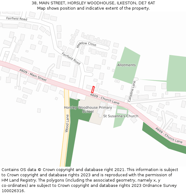 38, MAIN STREET, HORSLEY WOODHOUSE, ILKESTON, DE7 6AT: Location map and indicative extent of plot