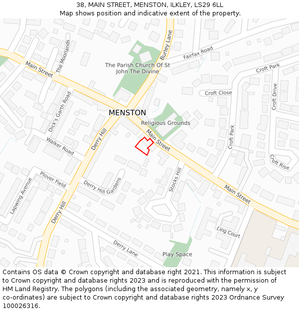 38, MAIN STREET, MENSTON, ILKLEY, LS29 6LL: Location map and indicative extent of plot