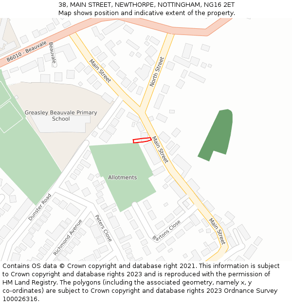 38, MAIN STREET, NEWTHORPE, NOTTINGHAM, NG16 2ET: Location map and indicative extent of plot