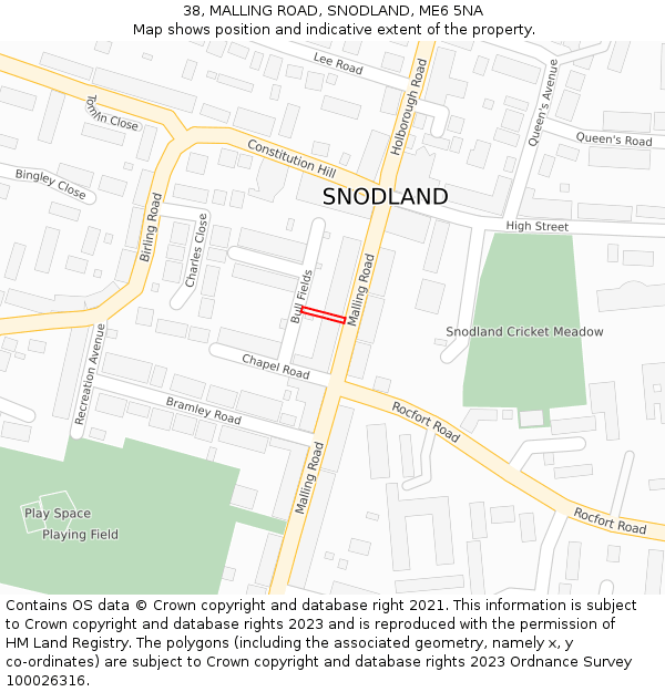 38, MALLING ROAD, SNODLAND, ME6 5NA: Location map and indicative extent of plot
