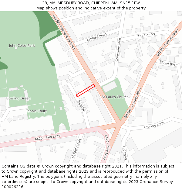 38, MALMESBURY ROAD, CHIPPENHAM, SN15 1PW: Location map and indicative extent of plot