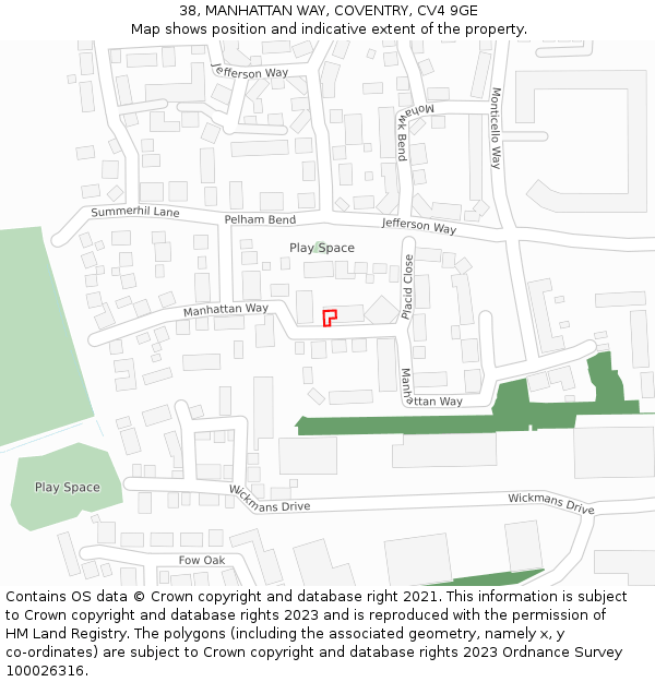 38, MANHATTAN WAY, COVENTRY, CV4 9GE: Location map and indicative extent of plot